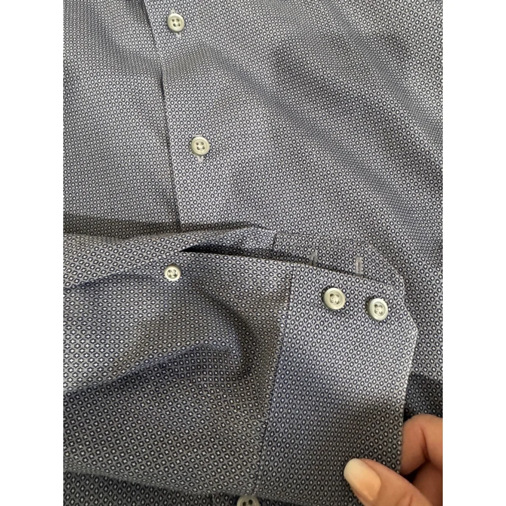 Men's Banana Republic dress Shirt M Blue gray diamond print L/S slim fit GUC